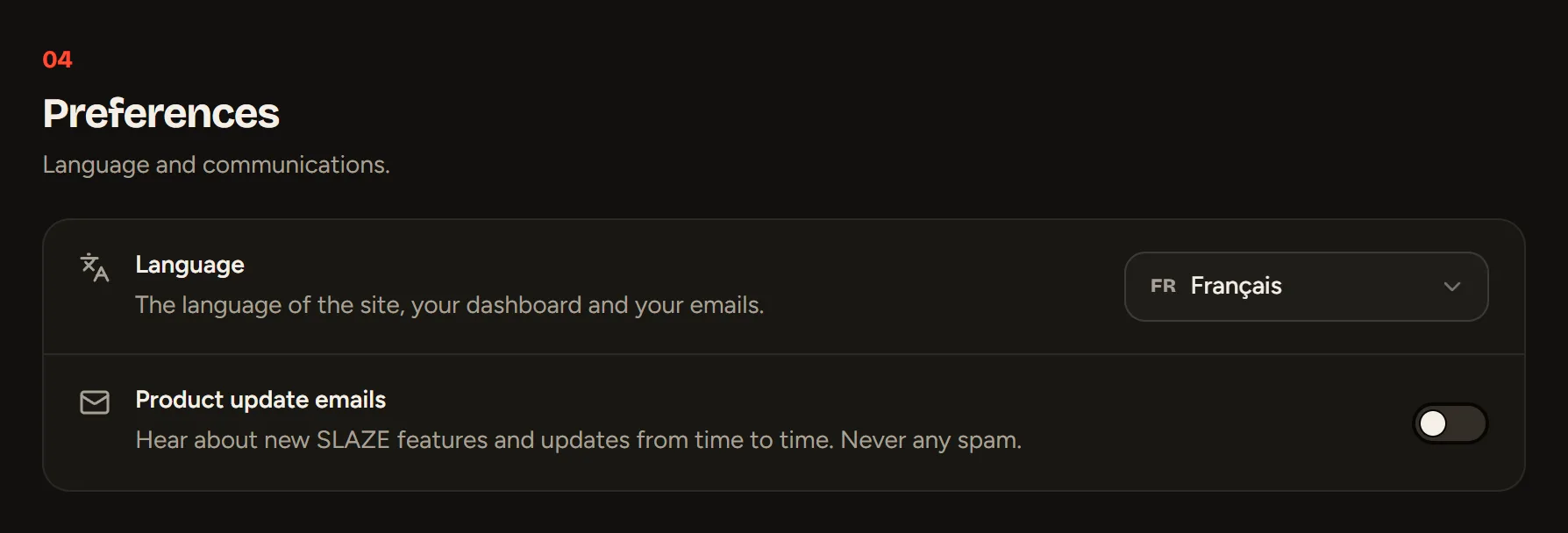 The Preferences section