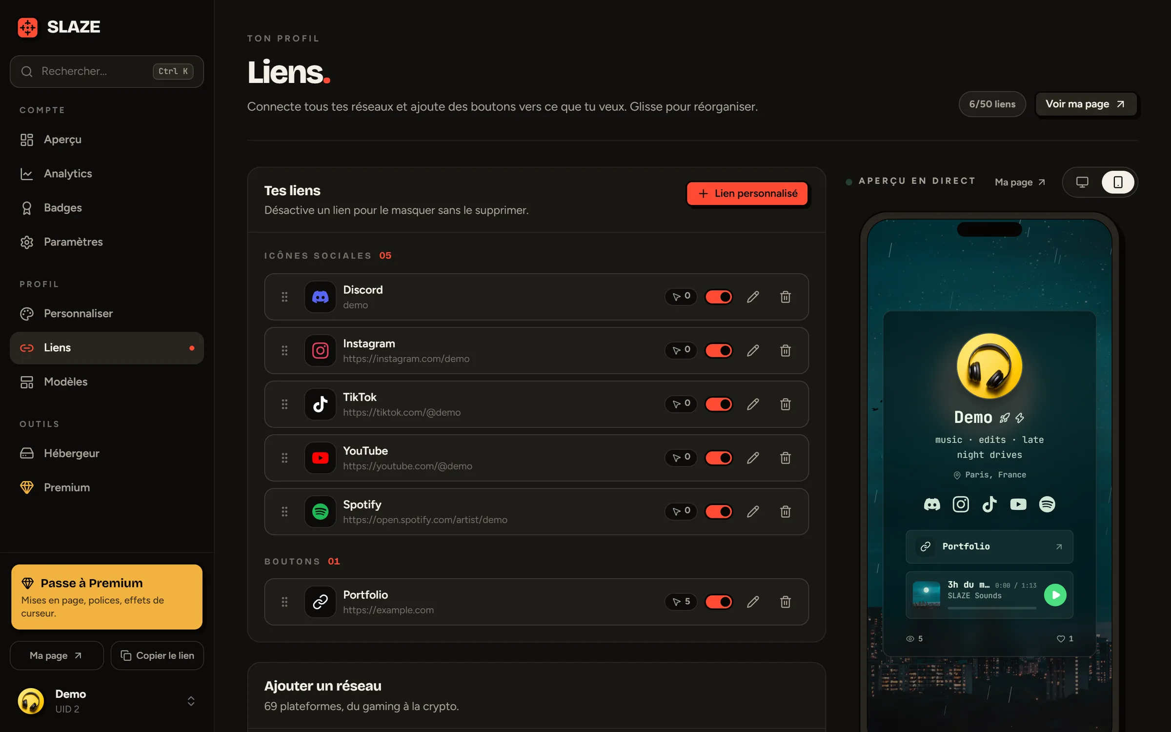 La page Liens