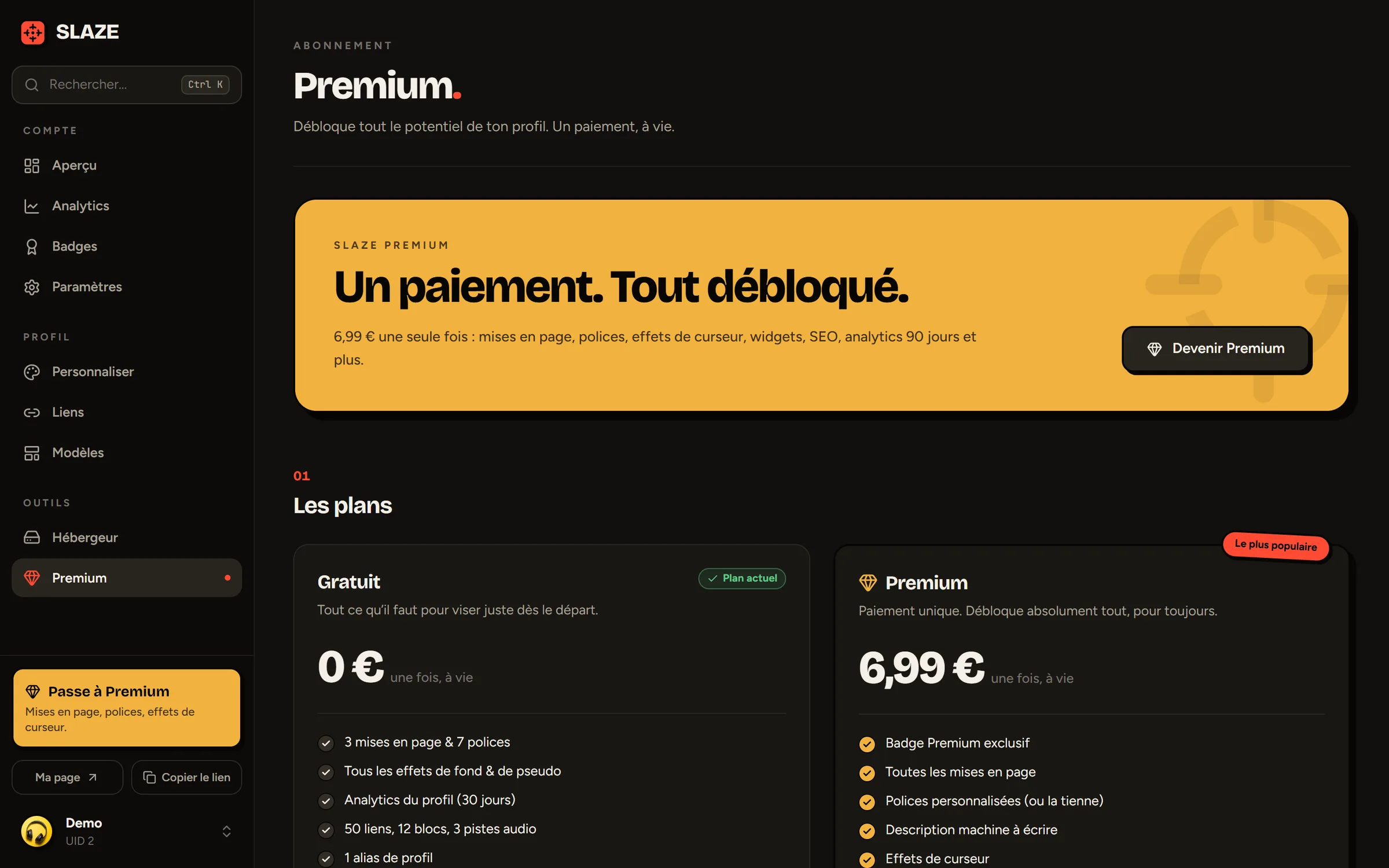 La page Premium