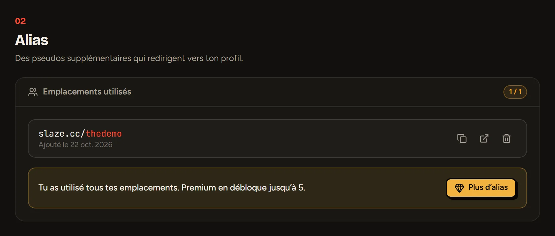 La section Alias des paramètres