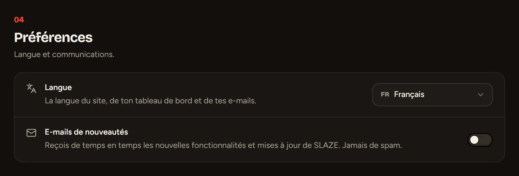 La section Préférences